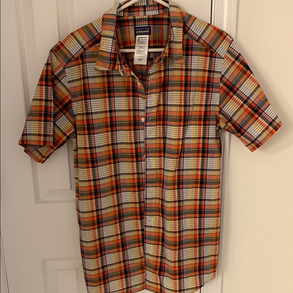 Patagonia Plaid Button-Up Shirt Brown Orange Lightweight